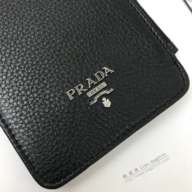 prada錢包 普拉達經典款超級卡包 1M1213 Prada黑色男士拉鏈長卡夾  pyd2422